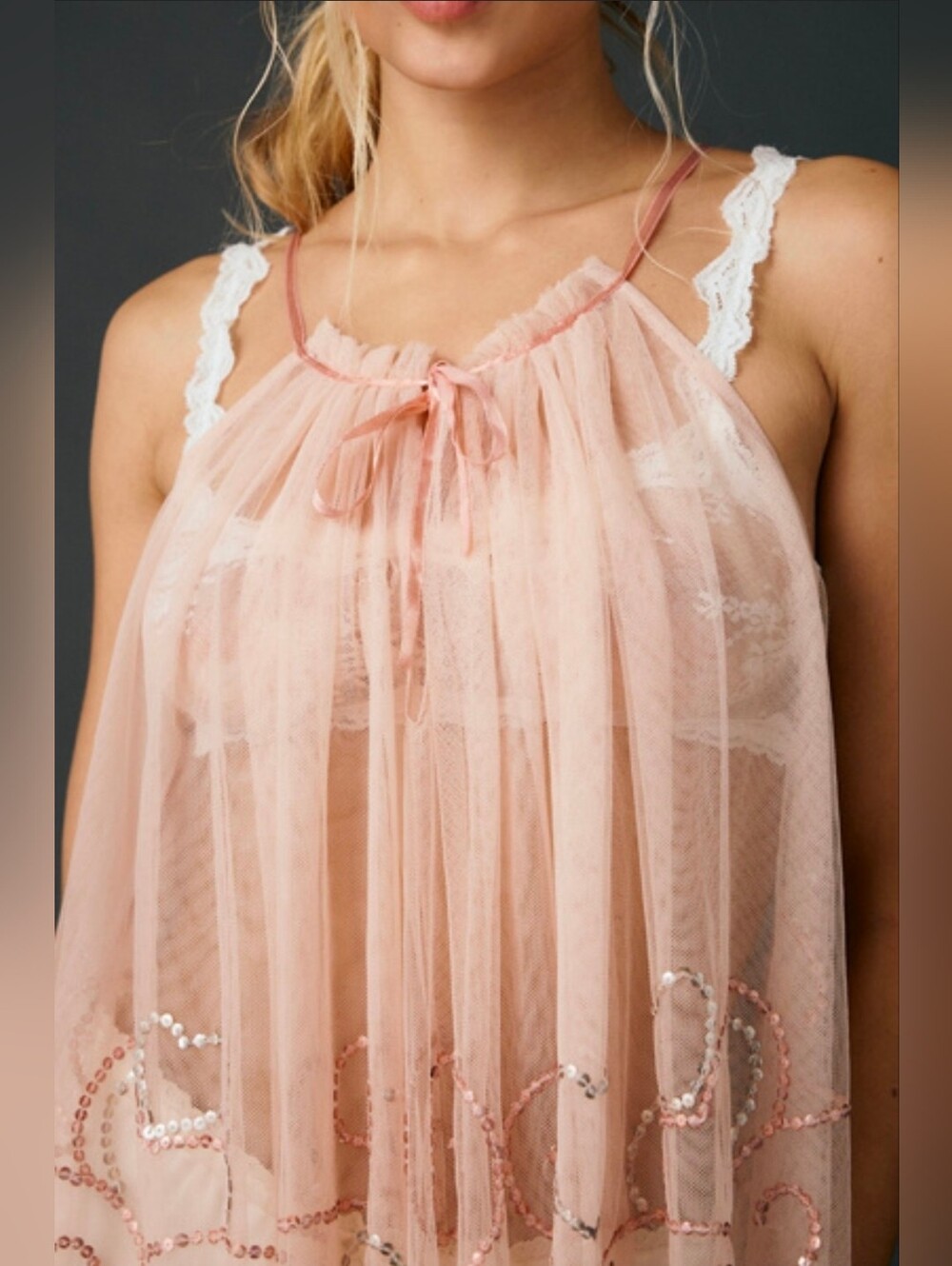 Kimchi Blue Blush Pink Sequin Sheer Mesh Cami - Picture 3 of 5